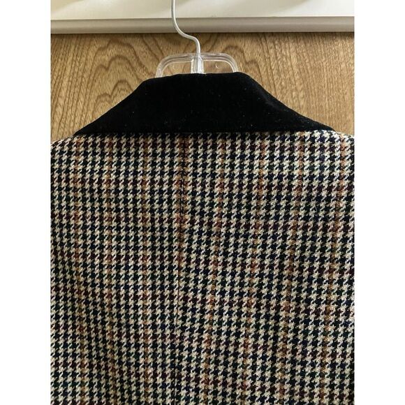 Vintage Joan Leslie Blazer Wool Blend Houndstooth Naturals Velvet Collar 6P - Picture 8 of 15